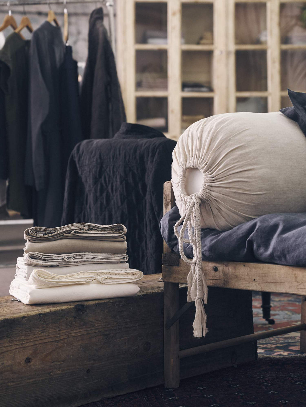 Vintage Linen Bolster Cover - Coal