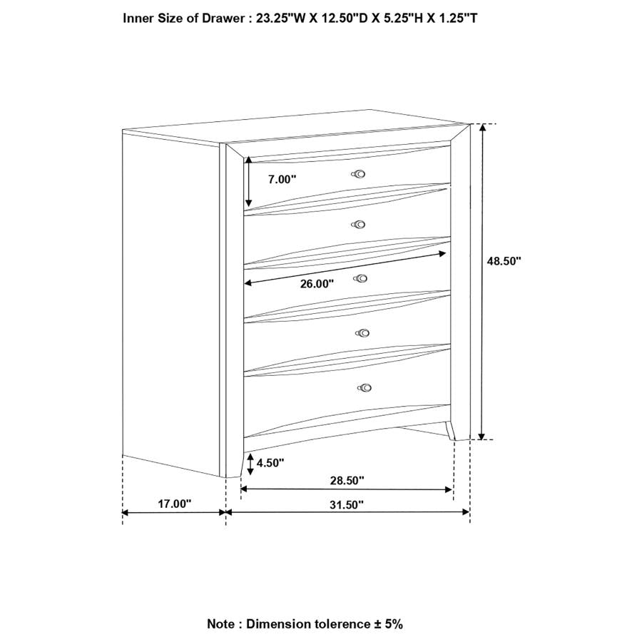 Briana Rectangular 5-drawer Chest Black