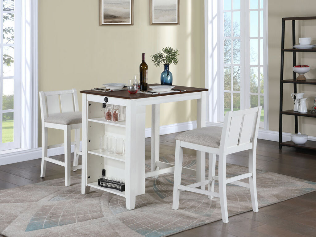 1076-Graham 36W 3-Piece Counter Height Dining Set with Shelves
