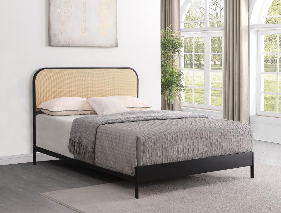 360351Q Amherst Radio Weave Rattan Metal Queen Bed Black