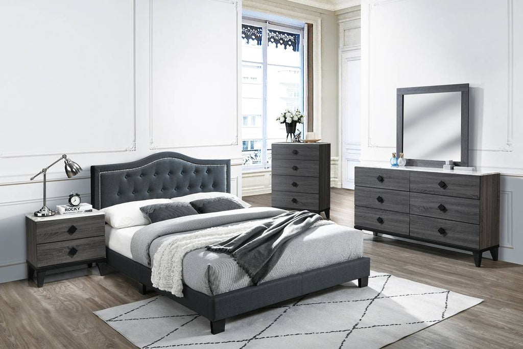 Benjamin Upholstered Platform Bed Frame - Charcoal