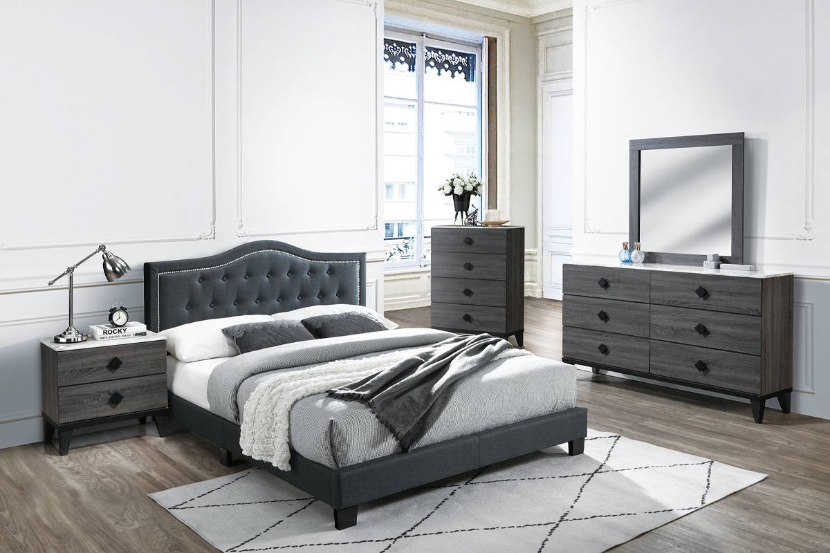 Benjamin Upholstered Platform Bed Frame - Charcoal