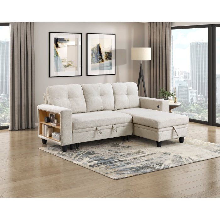 9705BE*32AVC Sectional w/Reversible Chaise, Pull-out Bed, Shelves and Charging Ports