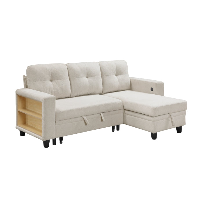 9705BE*32AVC Sectional w/Reversible Chaise, Pull-out Bed, Shelves and Charging Ports