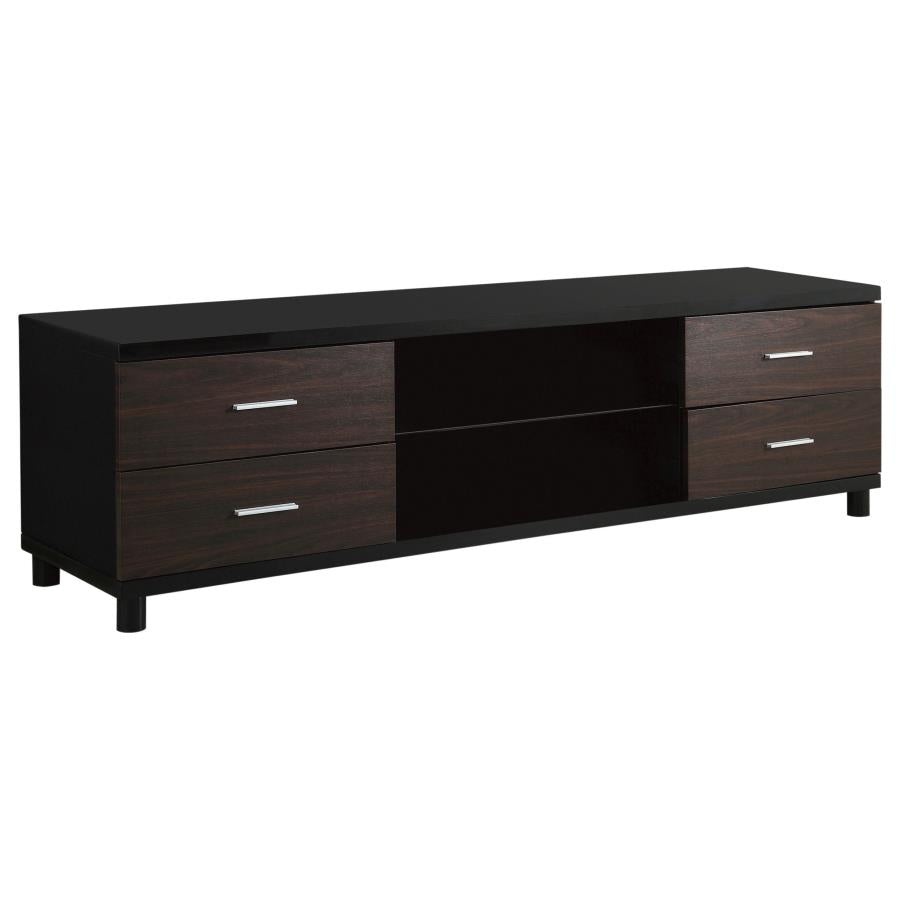 Caleb 4-drawer TV Console Glossy Black and Walnut