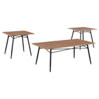 3-piece Wooden Top Coffee Table Set Light Brown and Black