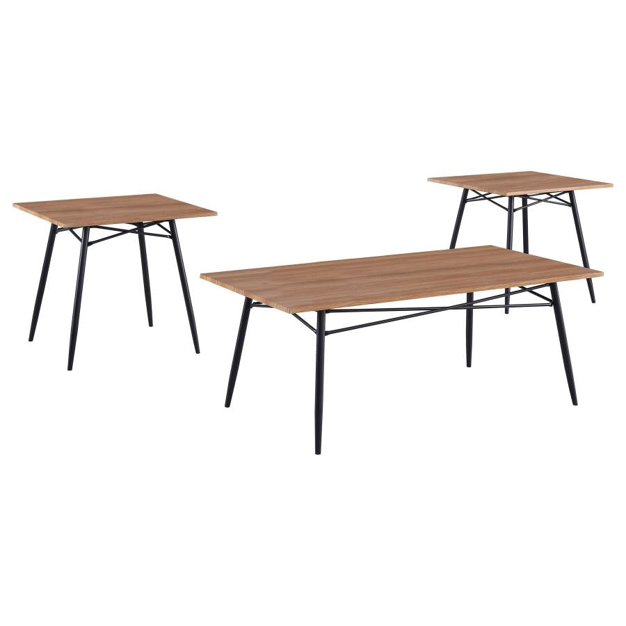 3-piece Wooden Top Coffee Table Set Light Brown and Black