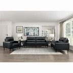 8566BLK-2PC 2 pc Lewes Mid Century Modern black Leather Sofa Set
