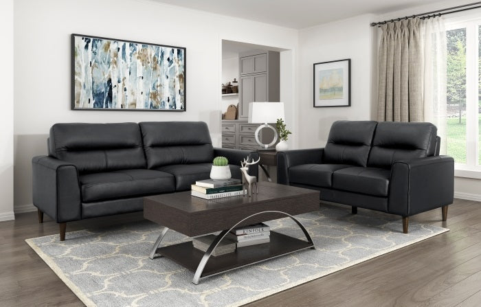 8566BLK-2PC 2 pc Lewes Mid Century Modern black Leather Sofa Set