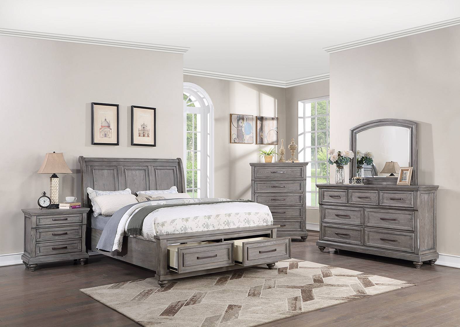 Anders Wood Platform Storage Bed Frame - Grey
