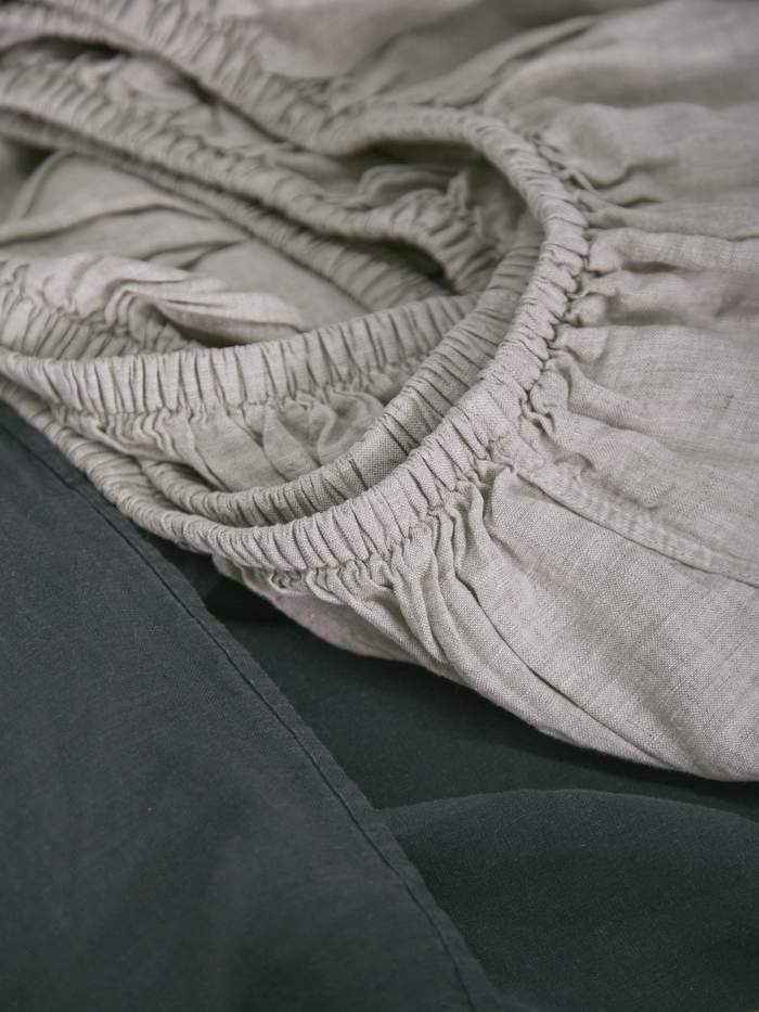 Vintage Linen Fitted Sheet - Coal